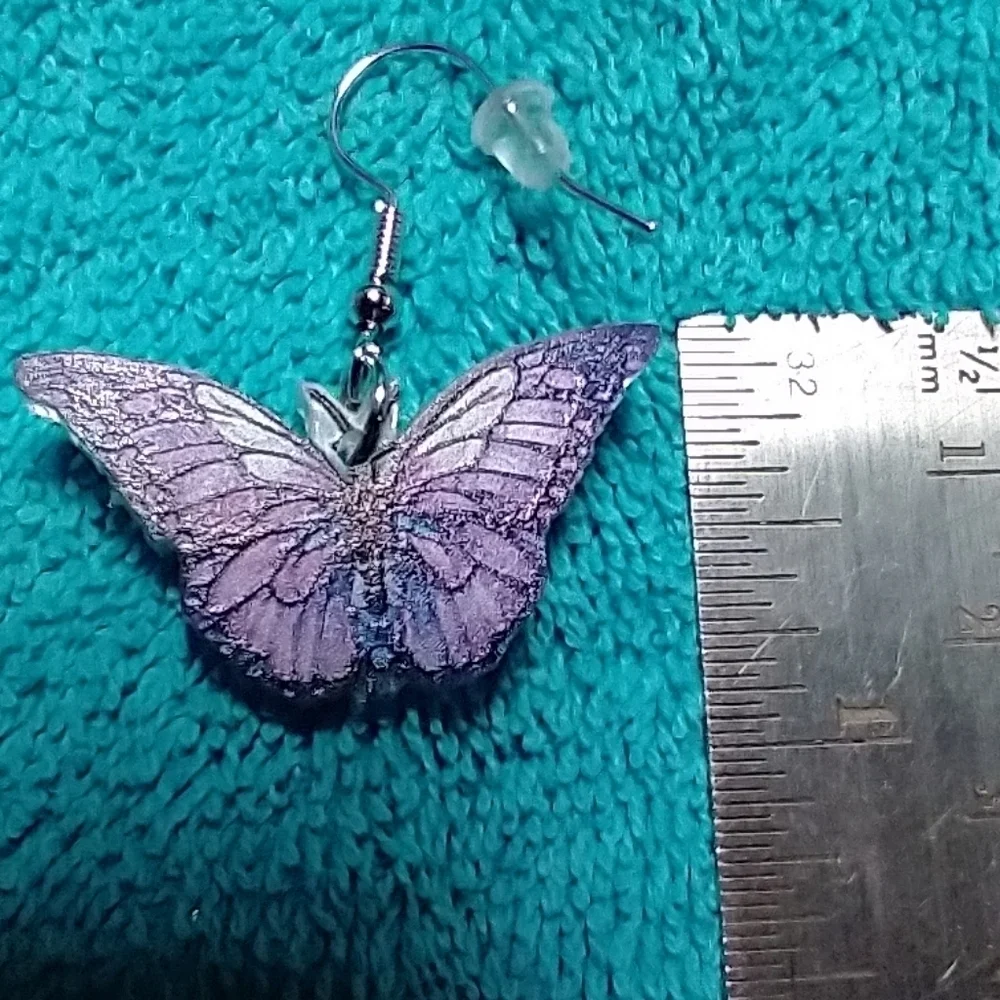 Cute purple butterfly wire dangle earrings